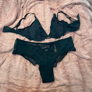 Victoria’s Secret bra and panty set. Green. New with tags. Bra 38D. Panty xl